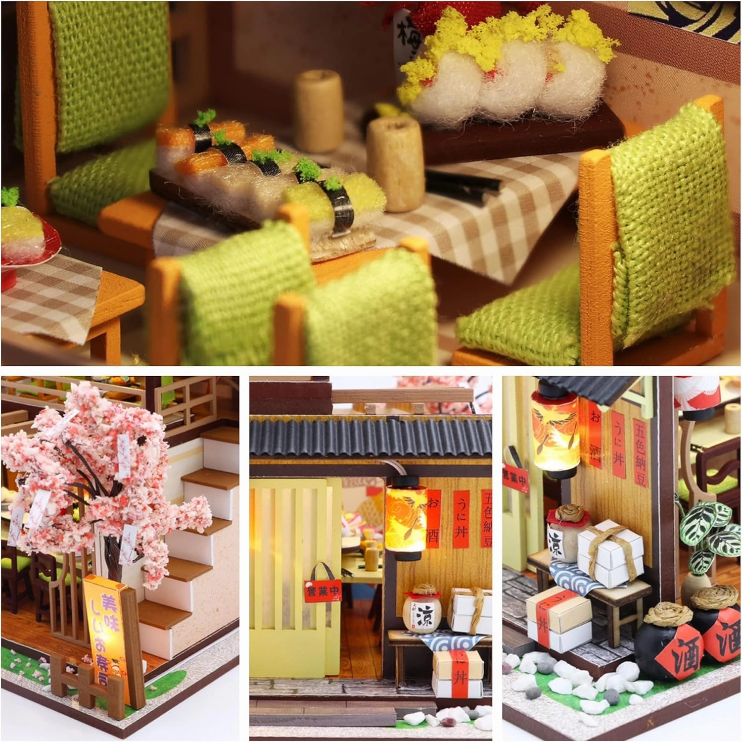 DIY Dollhouse Miniature Wooden Furniture Kit, Doll House Kit with Dust Proof Cover and Music Box, Mini Handmade Wooden Dollhouse Toys for Adult Gift (M2011)