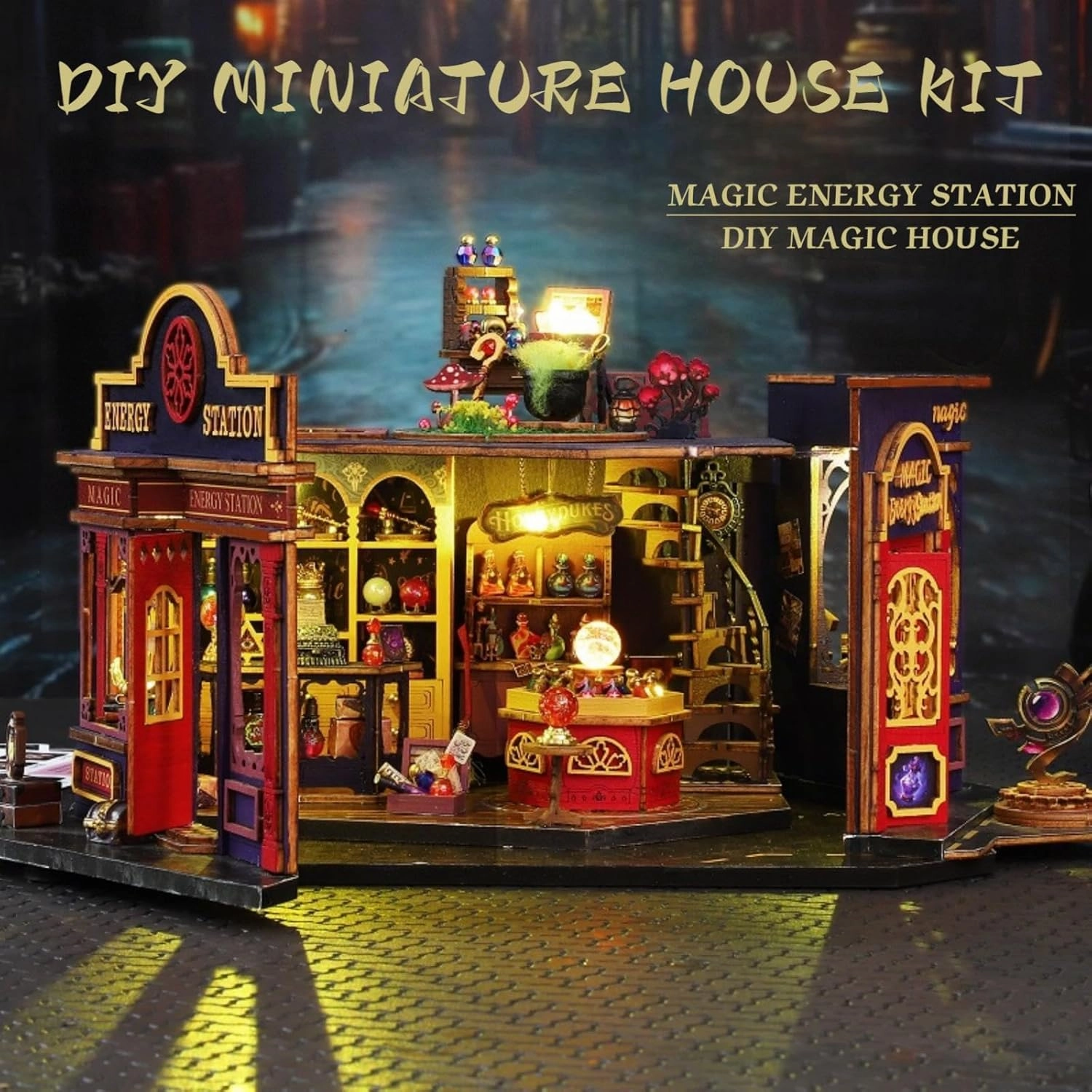 DIY Miniature House Kit, Mini House Building Kit with LED & Music Movement, DIY Miniature Kit for Adults Teen, Dollhouse Kit, Magic Energy Station