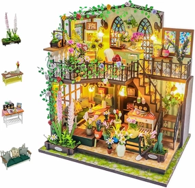 DIY Miniature House Kit with Furniture and Dust Cover, Tiny/Mini House Building Kit for Adults, Christmas/Halloween Decorations/Gifts for Friends and Family（Gardenhouse）