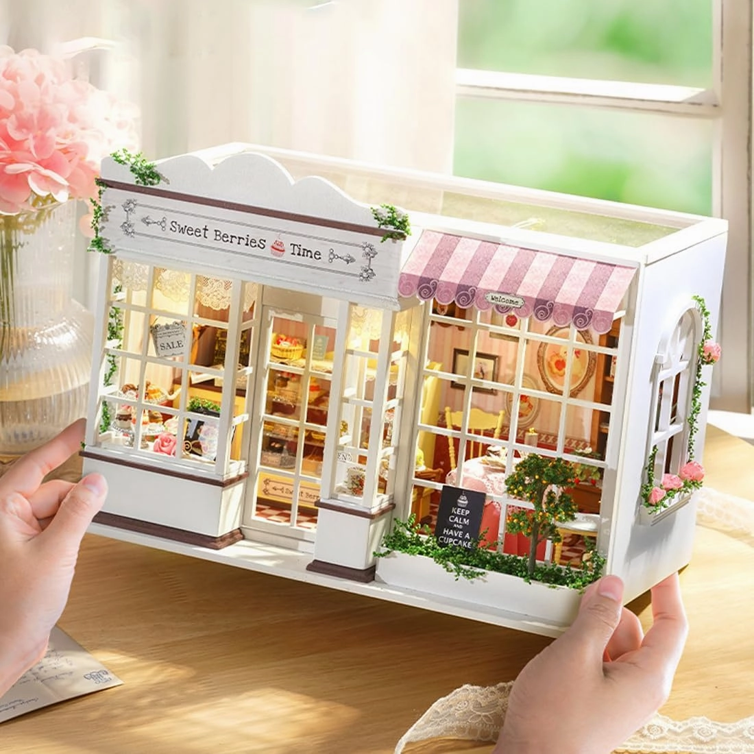 DIY Miniature House Kit, Wooden Garden Mini House with Furniture & LED Light, Creative Dollhouse Kit, Model Building Kit for Adults, Kids (Sweet Berries Time)