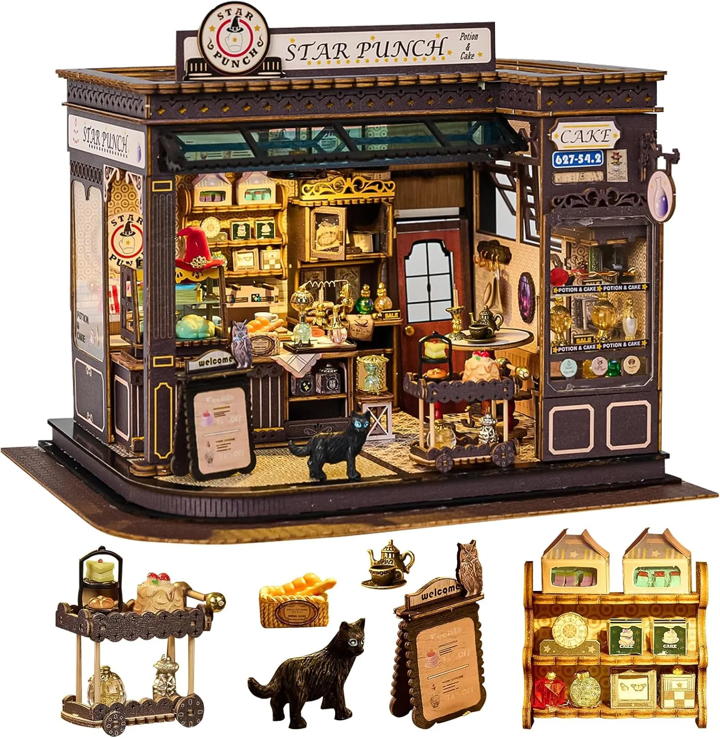 DlY Dollhouse Kit，Book Nook kit,Miniature House kit with Music Box,iniature House Kit,Magic Coffee'Shop，for Adults and Teens for Family and Friends.（Magic Coffee'Shop）
