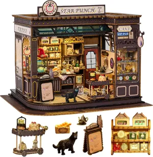 DlY Dollhouse Kit，Book Nook kit,Miniature House kit with Music Box,iniature House Kit,Magic Coffee'Shop，for Adults and Teens for Family and Friends.（Magic Coffee'Shop）