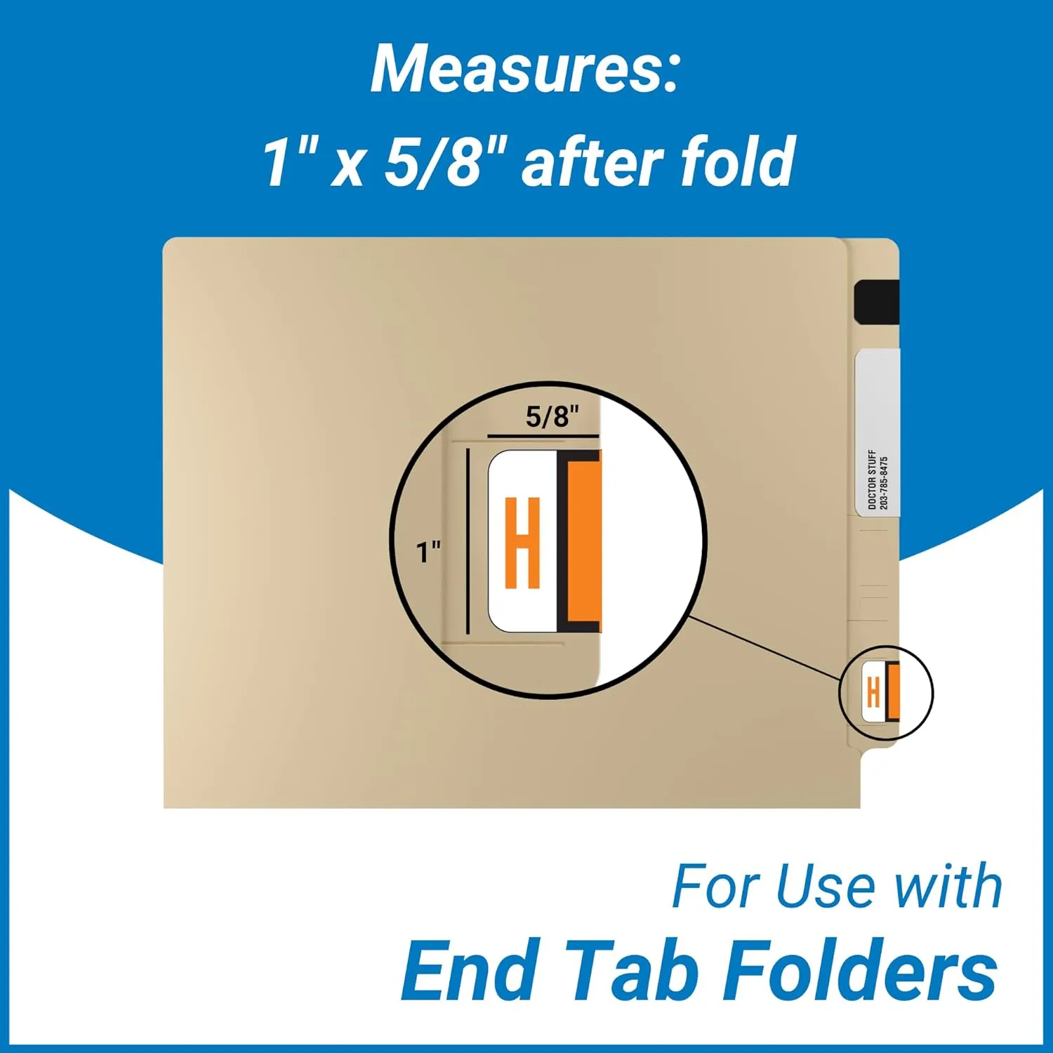 Doctor Stuff - File Folder Labels, Alphabet Letter H, File Doctor - FDAV Series Compatible Alpha Stickers, Orange, 1" x 1-1/4", 500/Roll