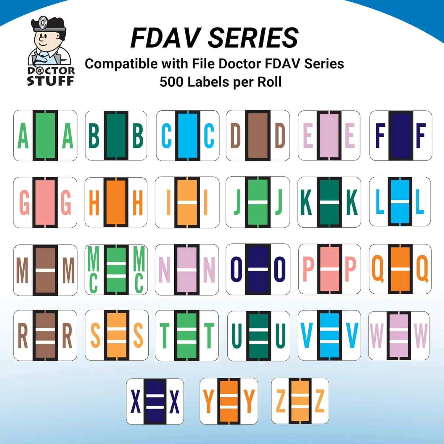 Doctor Stuff - File Folder Labels, Alphabet Letter H, File Doctor - FDAV Series Compatible Alpha Stickers, Orange, 1" x 1-1/4", 500/Roll