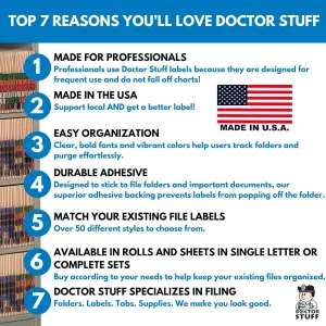 Doctor Stuff - File Folder Labels, Alphabet Letter H, File Doctor - FDAV Series Compatible Alpha Stickers, Orange, 1" x 1-1/4", 500/Roll