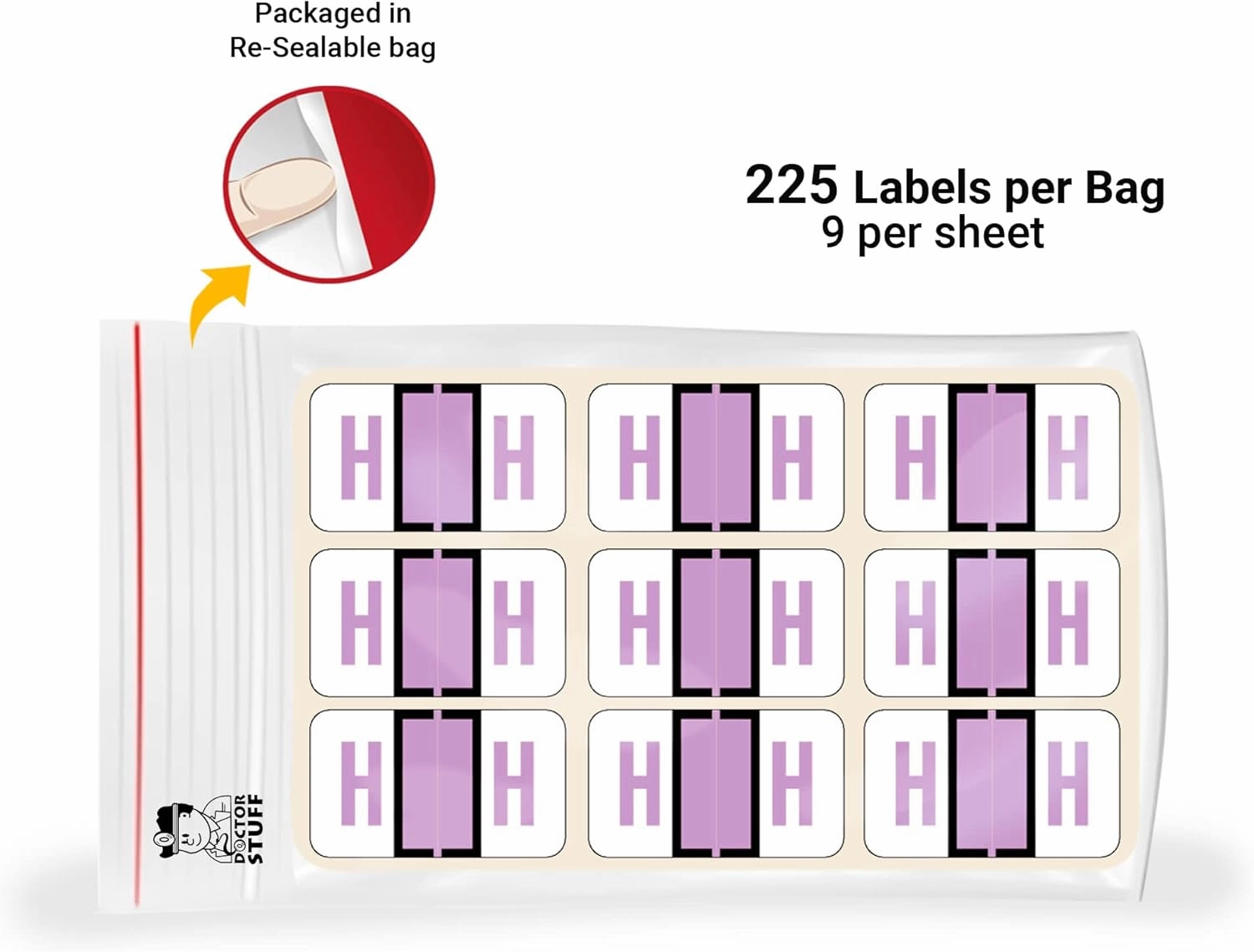Doctor Stuff - File Folder Labels, Alphabet Letter H, Jeter/TAB 5100 - JXAM Series Compatible Alpha Stickers, Lilac, 15/16" x 1-5/8", 225 Labels per Package