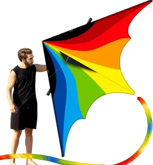 Doinfly-Super Large Rainbow Delta Kite, Extremely Easy to Fly & Assemble and Stable & Durable, Single Line Beach Kite with Kites line Board for Outdoor Games & Activities. (Delta Rainbow Pro Kite)