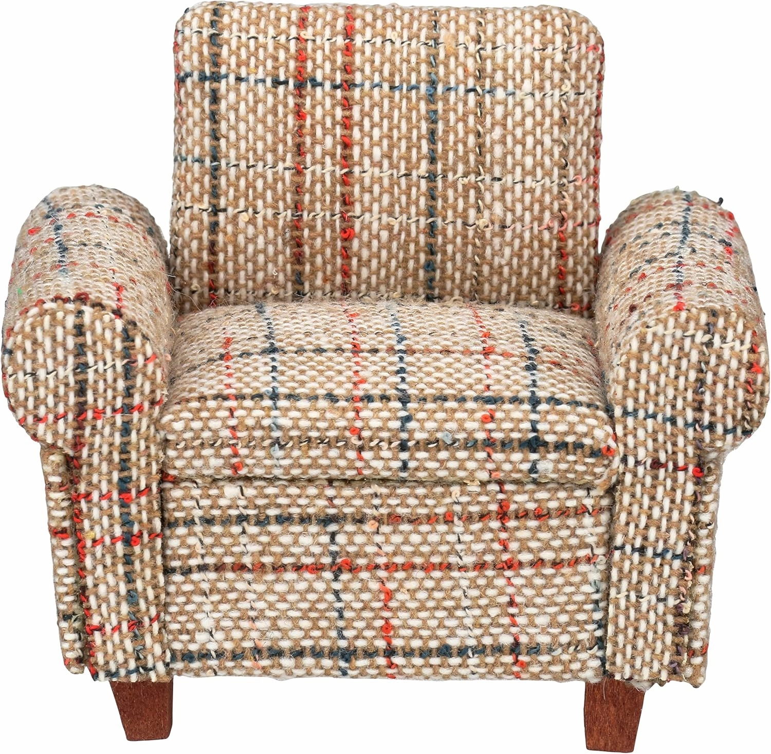 Dollhouse Sofa Armchair Upholstered, Miniature Living Room Furniture Chair, Fabric, Accessories for 6 inch Dolls, 1/12 Scale (Beige Retro)