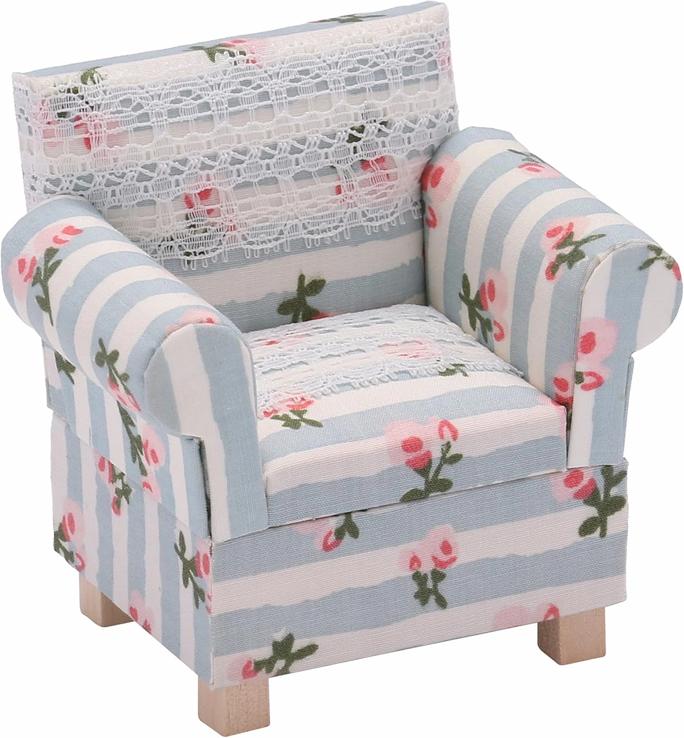 Dollhouse Sofa Chair with Ottoman, Miniature Living Room Furniture Armchair, Accessories for 6 inch Dolls, 1/12 Scale, Blue