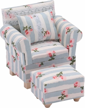 Dollhouse Sofa Chair with Ottoman, Miniature Living Room Furniture Armchair, Accessories for 6 inch Dolls, 1/12 Scale, Blue