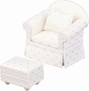 Dollhouse Sofa Chair with Ottoman, Miniature Living Room Furniture Armchair, Accessories for 6 inch Dolls, 1/12 Scale, White