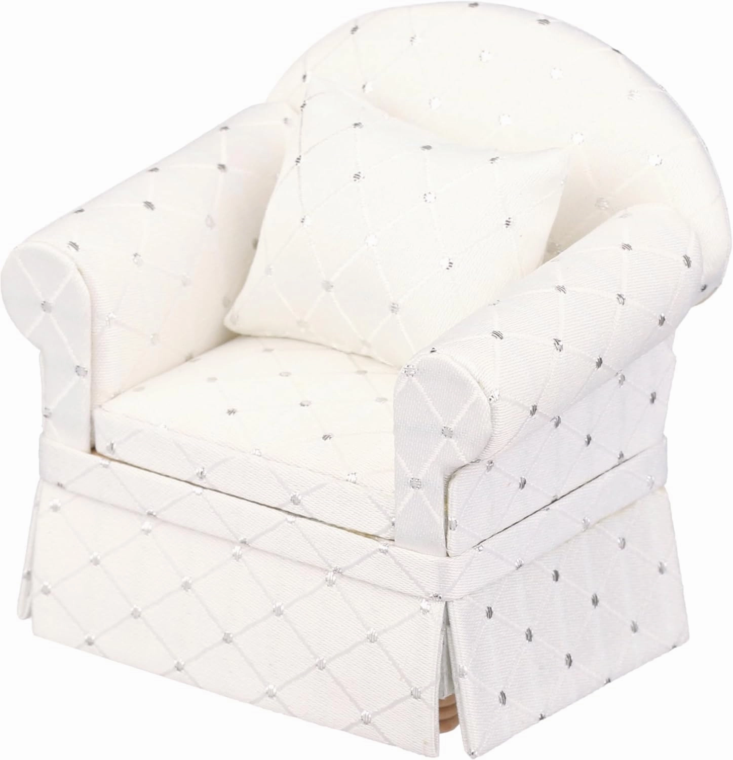 Dollhouse Sofa Chair with Ottoman, Miniature Living Room Furniture Armchair, Accessories for 6 inch Dolls, 1/12 Scale, White