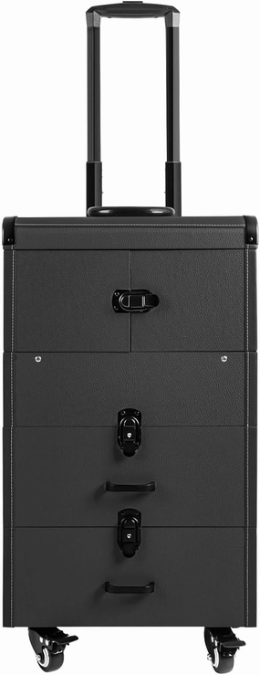 DONSU 4 in 1 Portable Rolling Makeups Train Case,Salon Cosmetic Storage Organizer w/Mirror,Travel Trolley Organizer Box for Makeup Artists, Hairdressers, Beauticians (Black)