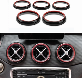 Double Color Car Air Conditioning Air Outlet Decoration Trim Ring Sticker for Mercedes Benz GLA X156 CLA C117 Class GLA180 200 220 260 (Black-red)