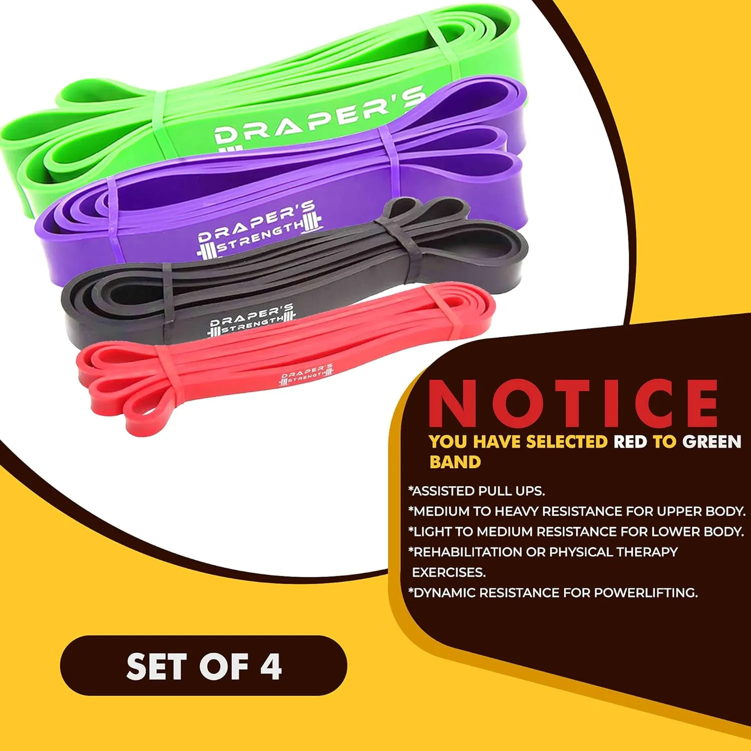 Draper's Strength Heavy Duty Resistance Stretch Loop Bands for Powerlifting Workout Exercise and Assisted Pull Ups