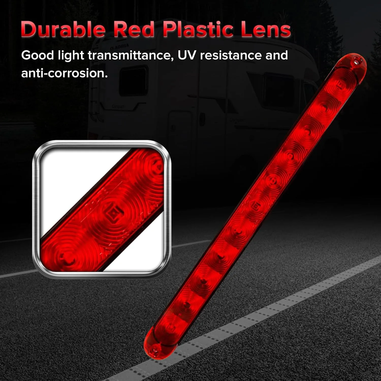 Dream lighting 15 inch 11 LED Red LED Trailer Light Bar Dual Brightness for RV Trailer Pickup Exterior Running Brake Turn Signal Lights IP65 Waterproof Pack of 2