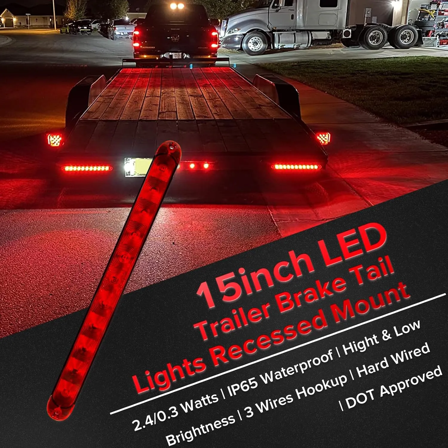 Dream lighting 15 inch 11 LED Red LED Trailer Light Bar Dual Brightness for RV Trailer Pickup Exterior Running Brake Turn Signal Lights IP65 Waterproof Pack of 2