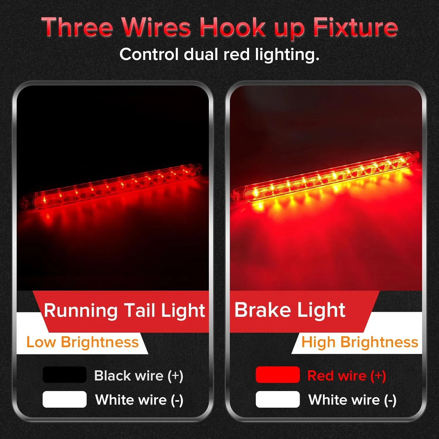 Dream lighting 15 inch 11 LED Red LED Trailer Light Bar Dual Brightness for RV Trailer Pickup Exterior Running Brake Turn Signal Lights IP65 Waterproof Pack of 2