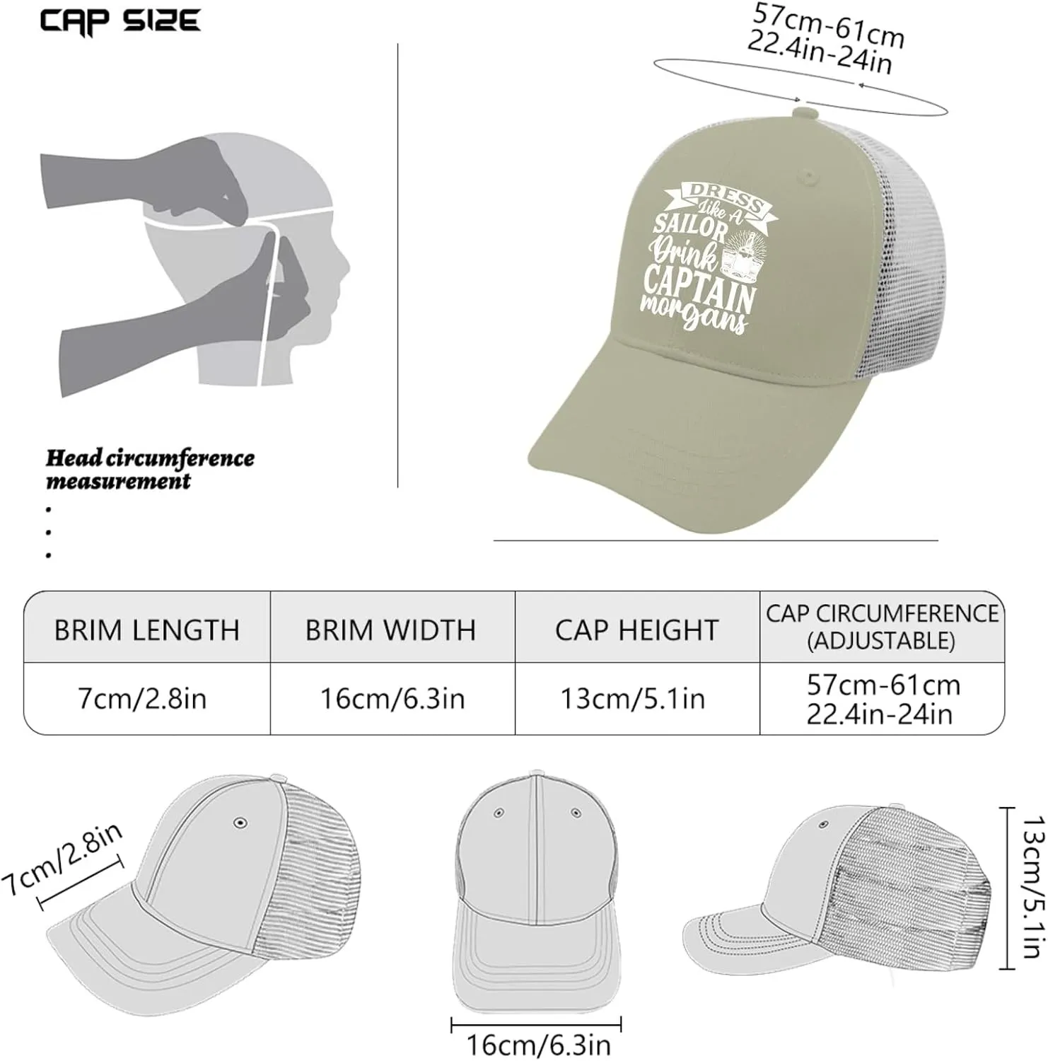 Dress Like A Sailor Drink Captain Morgans Baseball Cap Mountain Hat Fishing Hat Gifts for Grandma Sun Hats