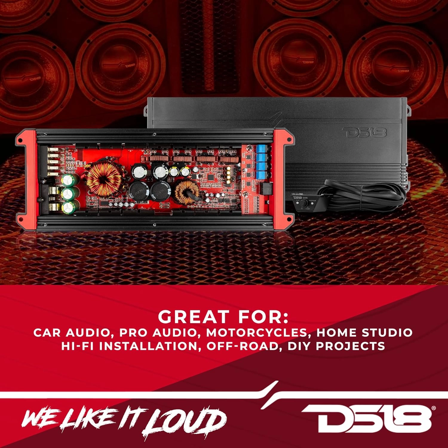 DS18 G4000.5D GEN-X Full-Range Class D 5-Channel Amplifier 4000 Watts Max Power 2/4 Ohm Stable, Bridgeable, High/Low Pass Filter - BASS Knob Included - Compact Amp for Speakers in Car Audio System