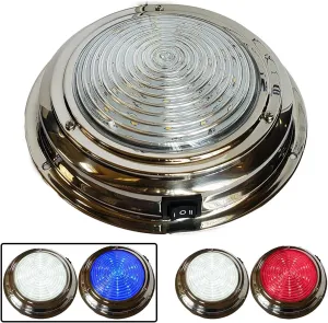 Dual Color 7" LED Boat Dome Light 12V RV | Stainless Housing | Ceiling Cabin Room Surface Mount | Built In Rocker Toggle Switch (White | Cool Blue)