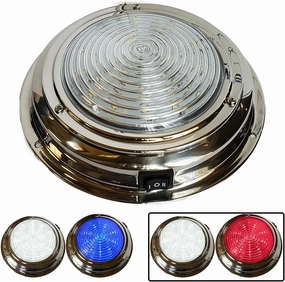 Dual Color 7" LED Boat Dome Light 12V RV | Stainless Housing | Ceiling Cabin Room Surface Mount | Built In Rocker Toggle Switch (White | Night Red)