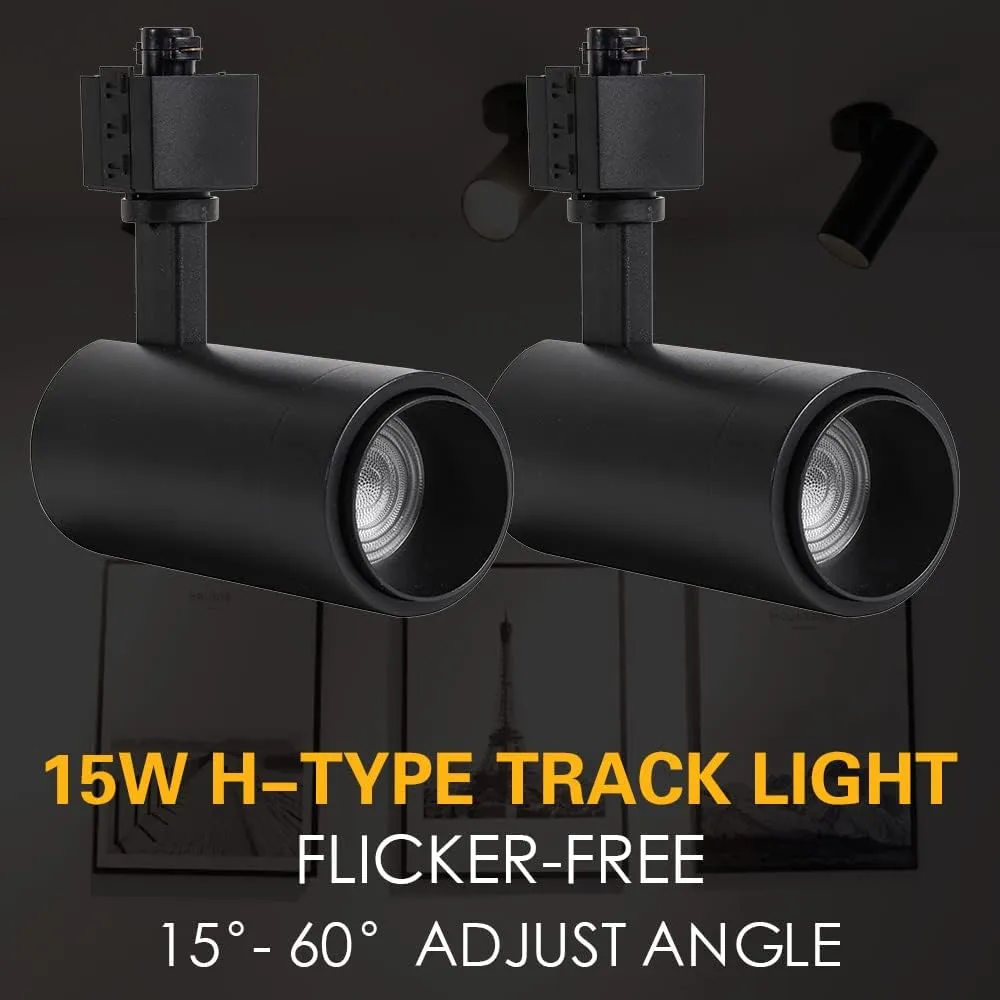EAGLOD 15W LED H Track Lighting Heads,ZoomableLED Track Lights Fixtures for Accent Retail Artwork, Linear Track Light H Type -4000K Daylight 110V Beam Angle 15 to 60 Degrees Halo Type 6 Pack (Black)