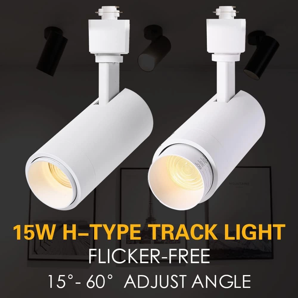 EAGLOD 15W LED H Track Lighting Heads,Focusing Track Light Head for Accent Retail Artwork, Linear Track Light H Type -4000K Daylight 120V Beam Angle 15 to 60 Degrees Halo Type 6 Pack (White)