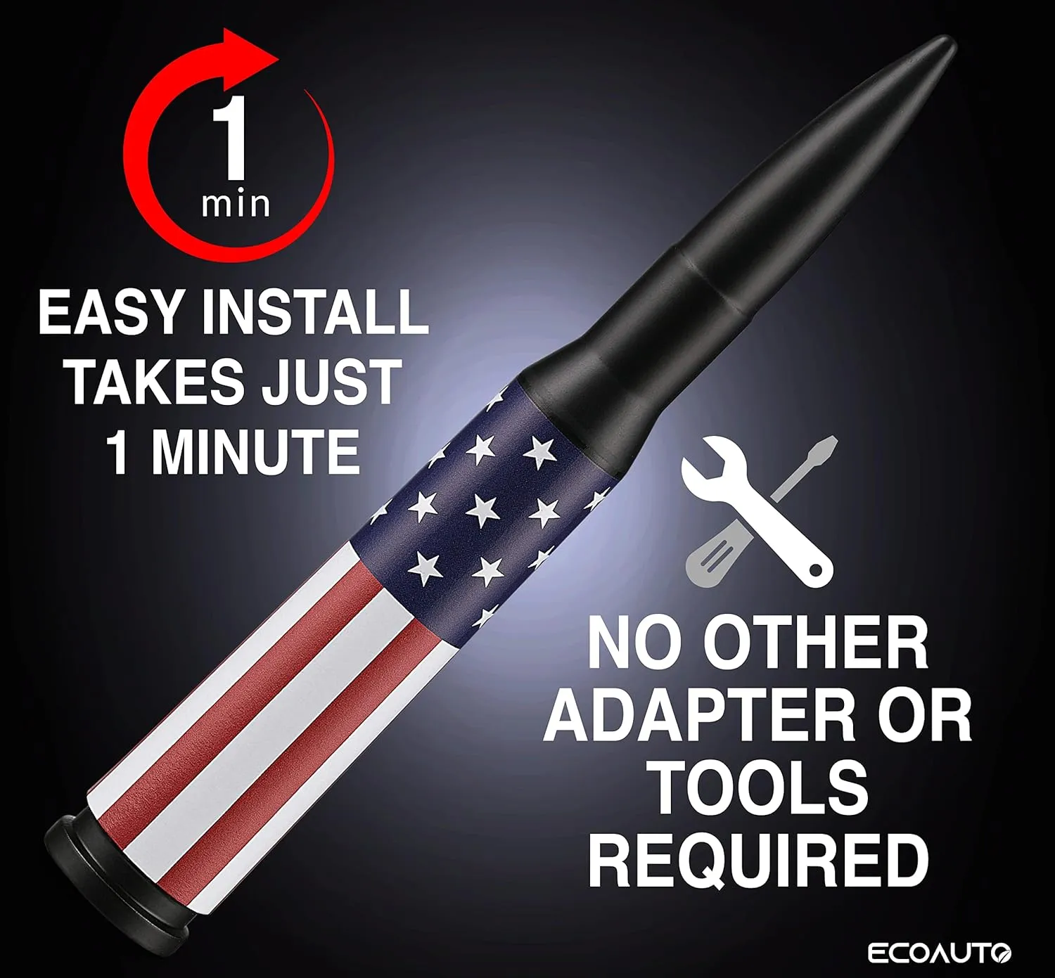 EcoAuto Badass Bullet Antenna® for Jeep Wrangler JK/JL (2007 ) & Gladiator – Anti-Theft, Durable Truck Antenna – Jeep Accessory (American Flag)