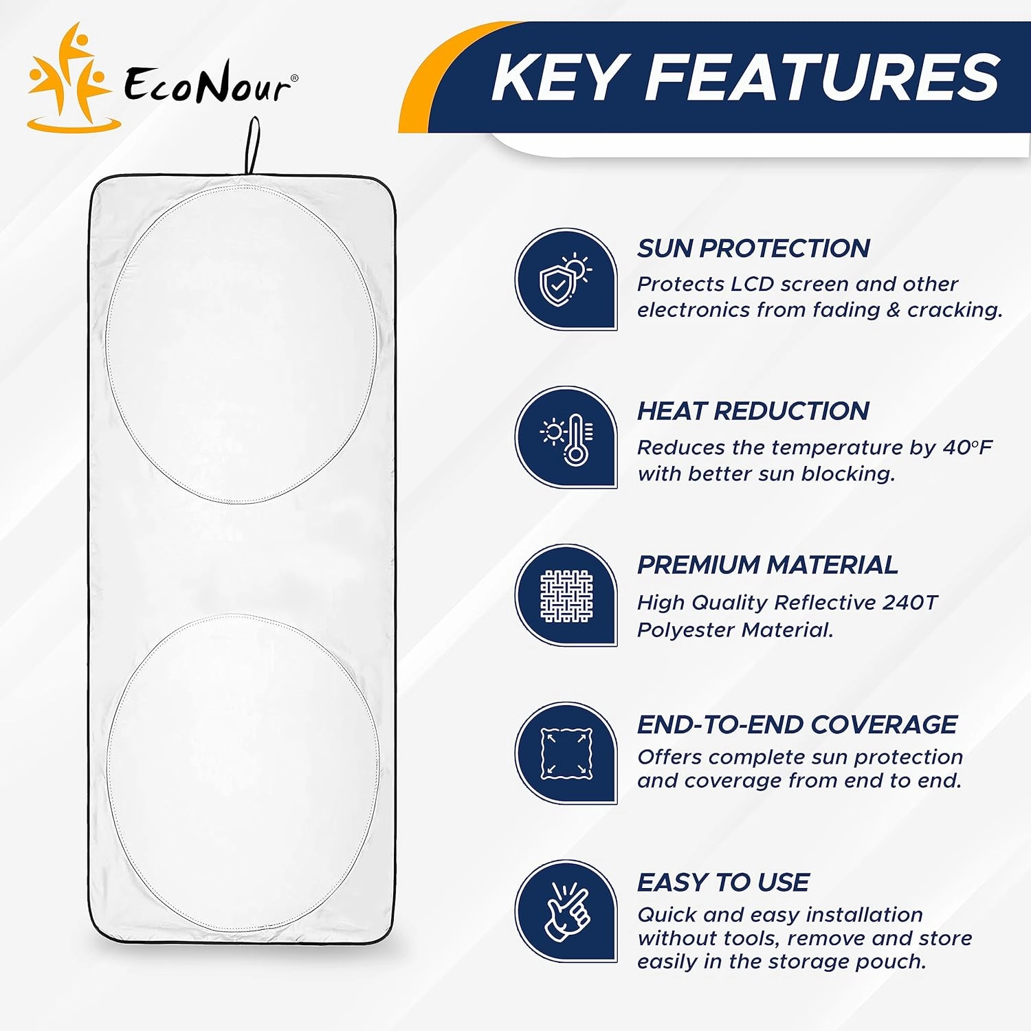 EcoNour Jeep Windshield Sunshade | Sun Visor for UV Rays & Heat Protection | Suitable for Wrangler, Compass, Gladiator & Renegade | Accessories for Jeep Wrangler | X-Small - 60x21 inches