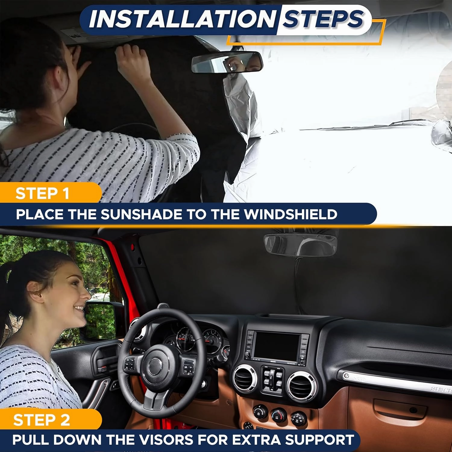 EcoNour Jeep Windshield Sunshade | Sun Visor for UV Rays & Heat Protection | Suitable for Wrangler, Compass, Gladiator & Renegade | Accessories for Jeep Wrangler | X-Small - 60x21 inches