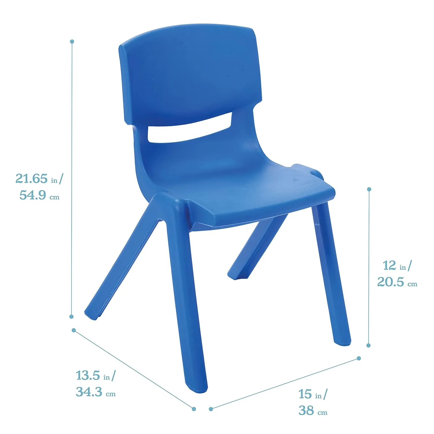 ECR4Kids 12in Plastic School Stack Chair, Classroom Furniture, Blue, 10-Piece