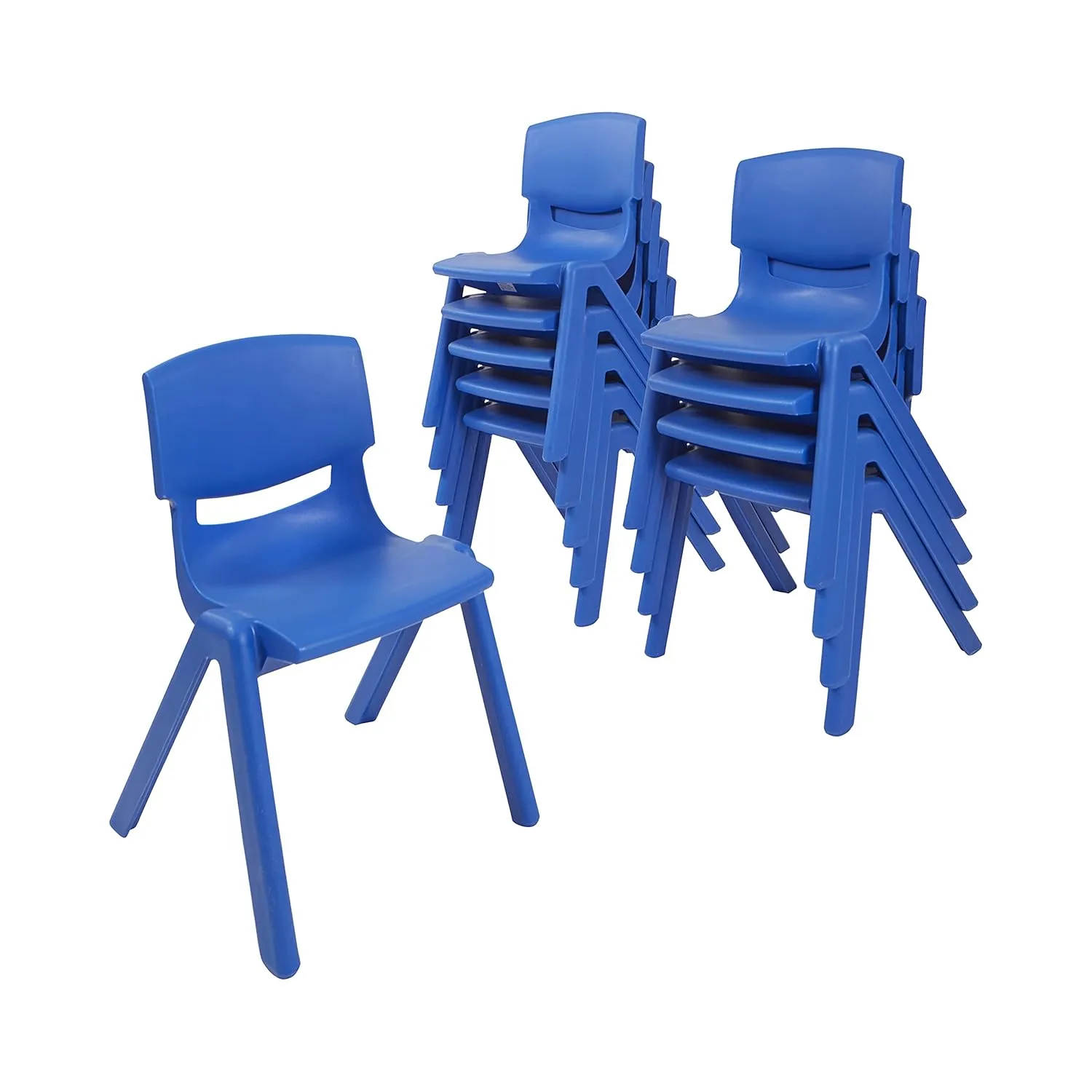 ECR4Kids 12in Plastic School Stack Chair, Classroom Furniture, Blue, 10-Piece