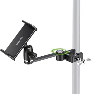 elitehood 8.5in Long Arm iPad Holder for Mic Stand, 360° Adjustable Aluminum Mic Stand Tablet Holder for Microphone & Stage Music, iPad Mount Compatible with 4-13in Tablets, iPhone and Phones