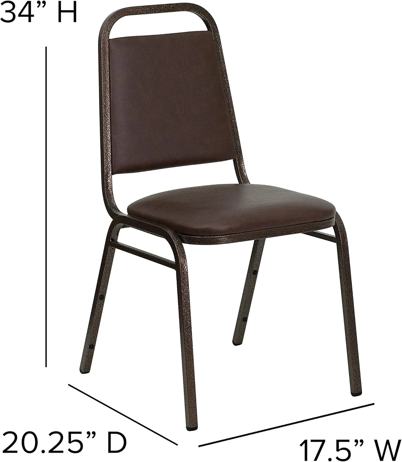 EMMA   OLIVER Trapezoidal Back Banquet Chair, Brown Vinyl/Copper Vein Frame
