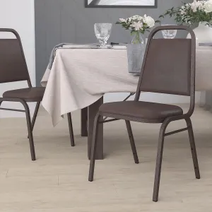 EMMA   OLIVER Trapezoidal Back Banquet Chair, Brown Vinyl/Copper Vein Frame