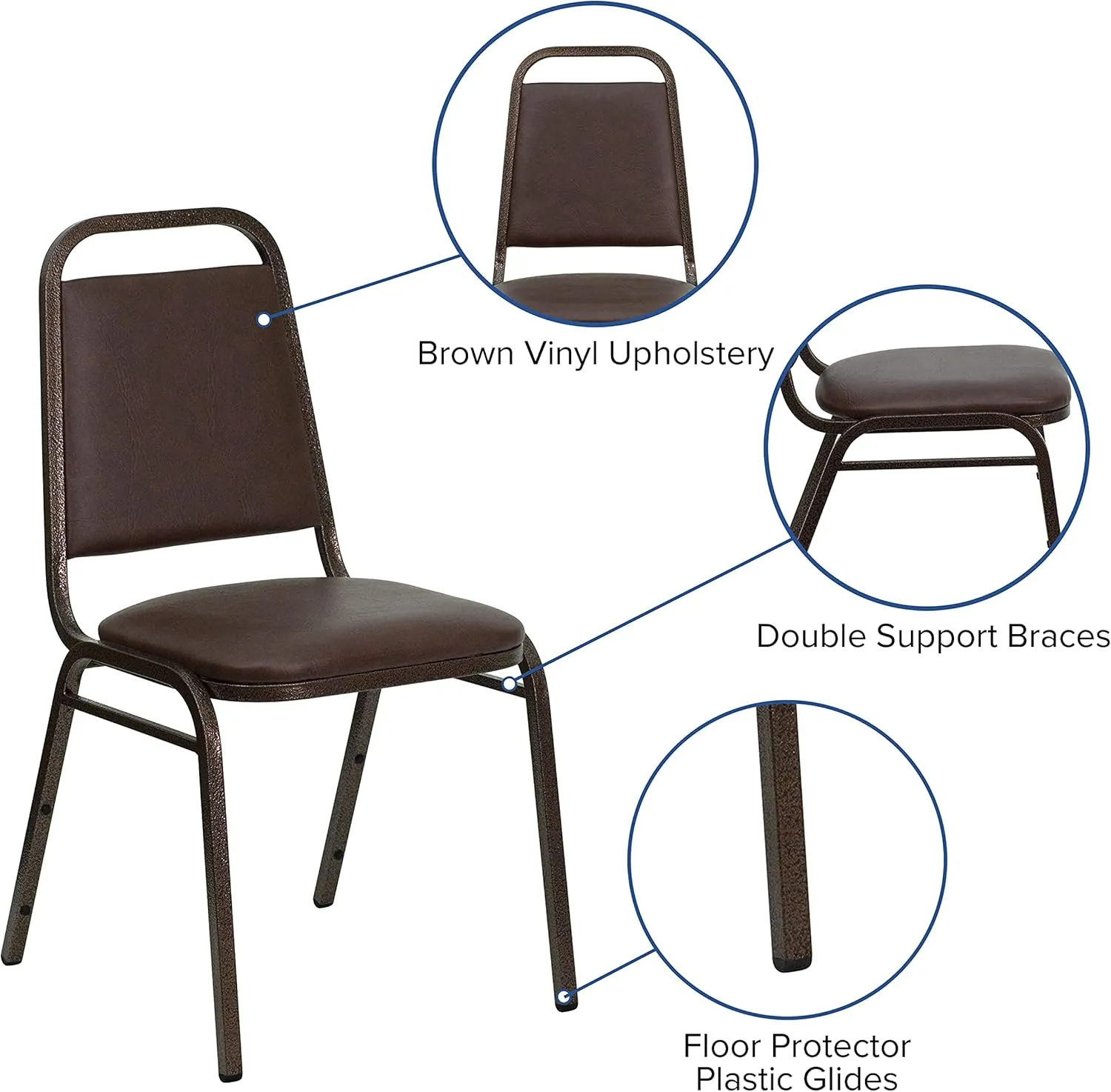 EMMA   OLIVER Trapezoidal Back Banquet Chair, Brown Vinyl/Copper Vein Frame