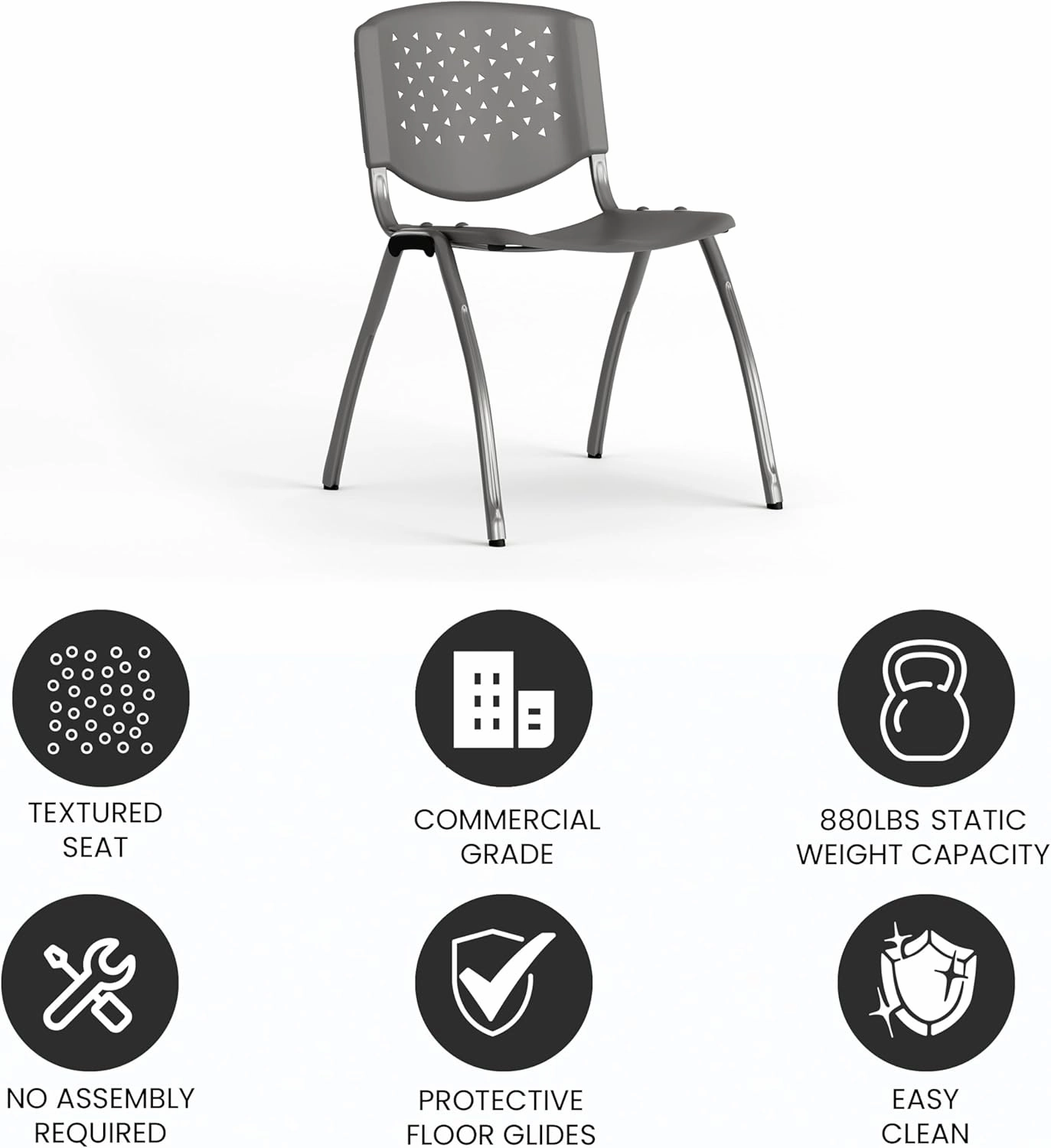 EMMA   OLIVER Home and Office Gray Plastic Stack Chair with Perforated Back - Guest Chair