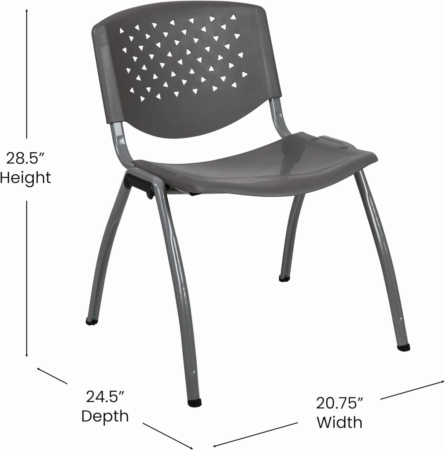 EMMA   OLIVER Home and Office Gray Plastic Stack Chair with Perforated Back - Guest Chair