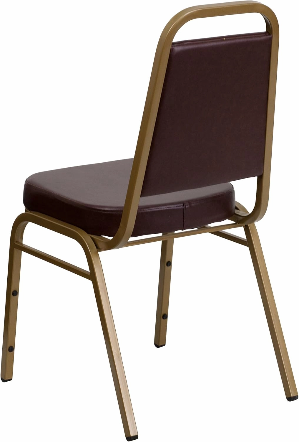 EMMA   OLIVER Trapezoidal Back Stacking Banquet Chair, Brown Vinyl/Gold Frame