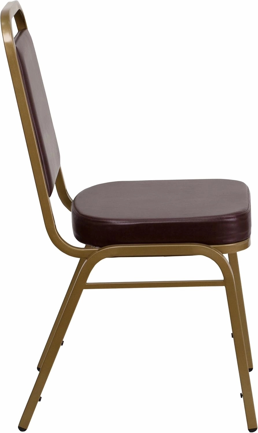 EMMA   OLIVER Trapezoidal Back Stacking Banquet Chair, Brown Vinyl/Gold Frame