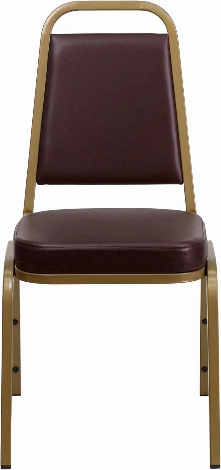 EMMA   OLIVER Trapezoidal Back Stacking Banquet Chair, Brown Vinyl/Gold Frame