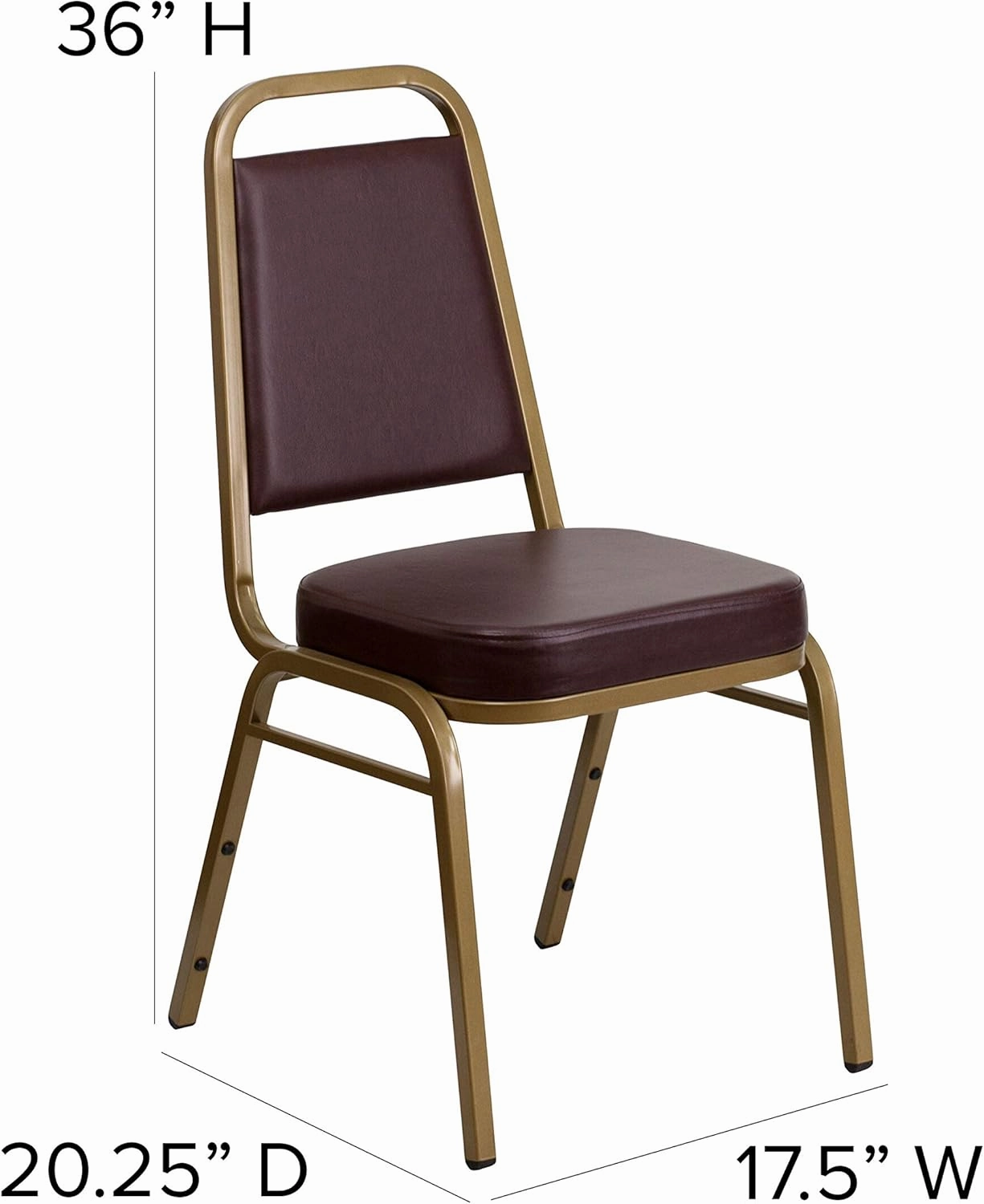 EMMA   OLIVER Trapezoidal Back Stacking Banquet Chair, Brown Vinyl/Gold Frame