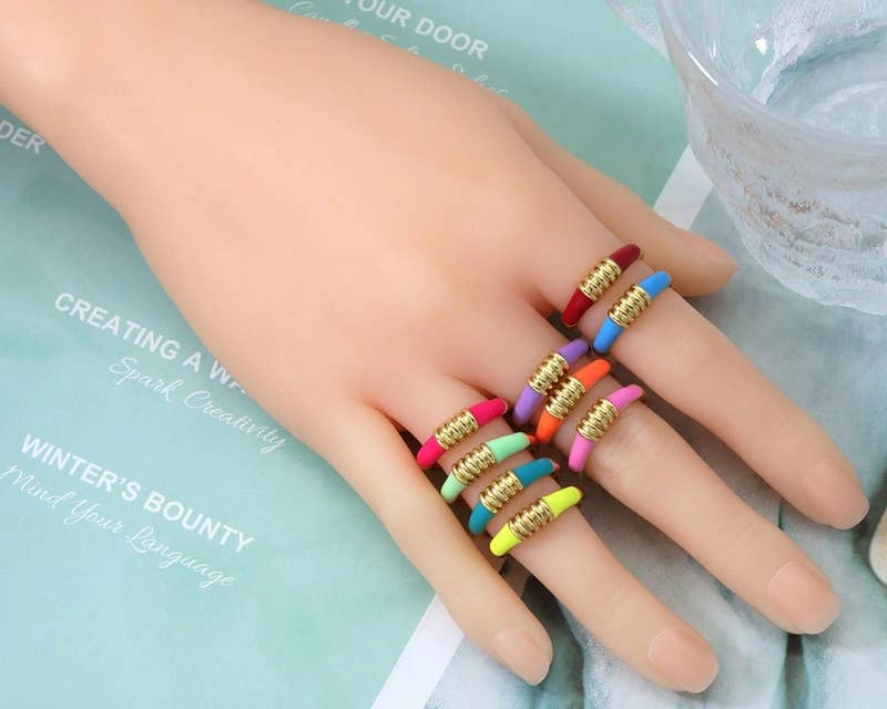 Enamel Gold Stacking Rings, Sku#X293