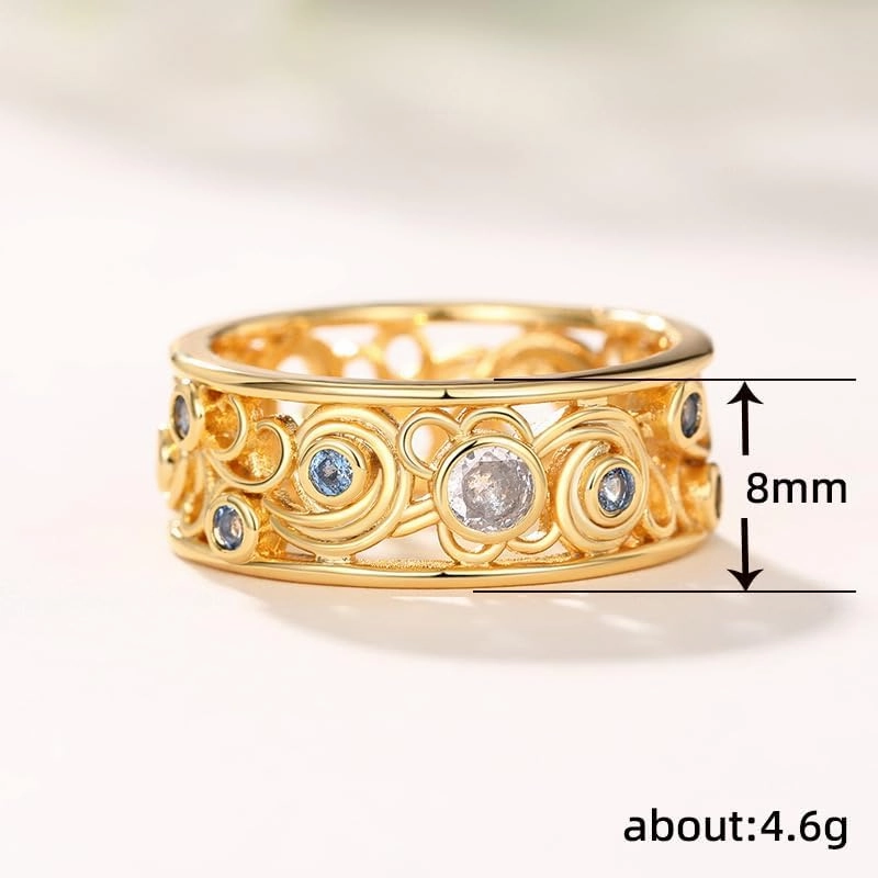 ENDLESSNESS & ETERNITY Court Style Blue and White Cubic Zirconia Wedding Band Ring Stackable Statement Promise Proposal Band Ring for Women