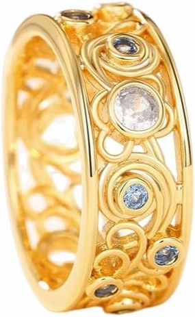 ENDLESSNESS & ETERNITY Court Style Blue and White Cubic Zirconia Wedding Band Ring Stackable Statement Promise Proposal Band Ring for Women