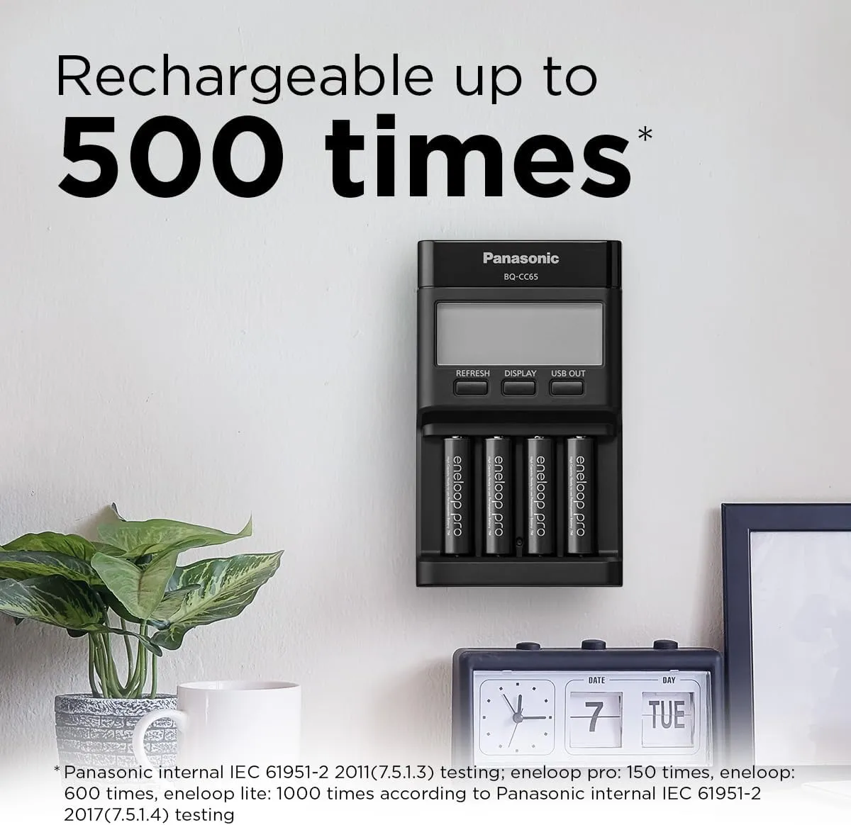 eneloop Panasonic pro | Ready-to-Use Ni-MH Batteries, AA/Mignon, 4 Pieces Included, min. 2500 mAh, 500 Charging Cycles, Low self-Discharge in The Package Without Plastics, Black