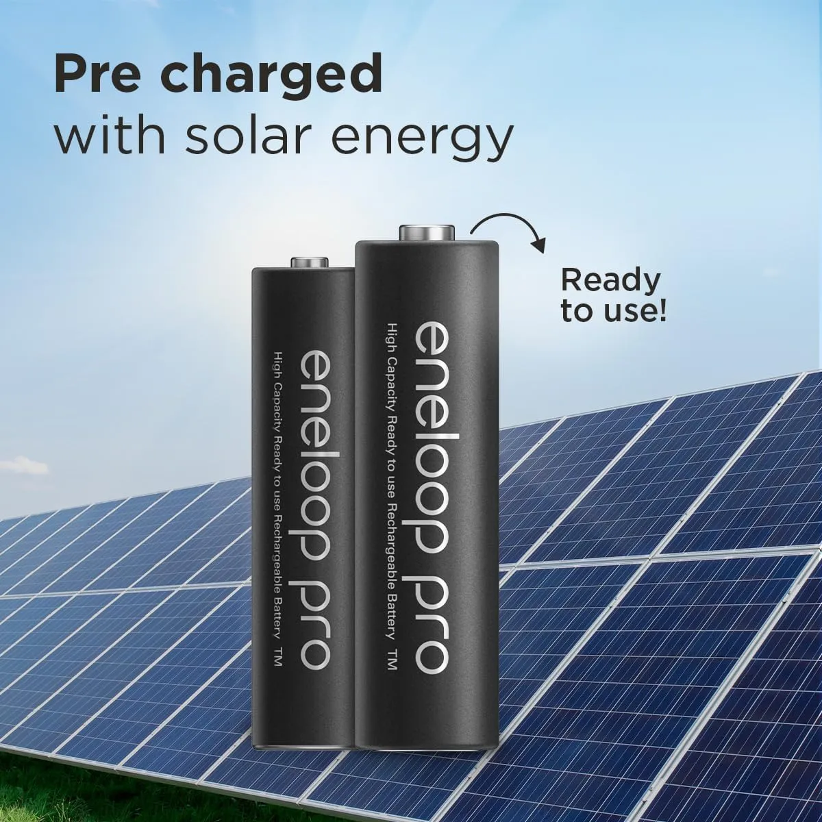 eneloop Panasonic pro | Ready-to-Use Ni-MH Batteries, AA/Mignon, 4 Pieces Included, min. 2500 mAh, 500 Charging Cycles, Low self-Discharge in The Package Without Plastics, Black