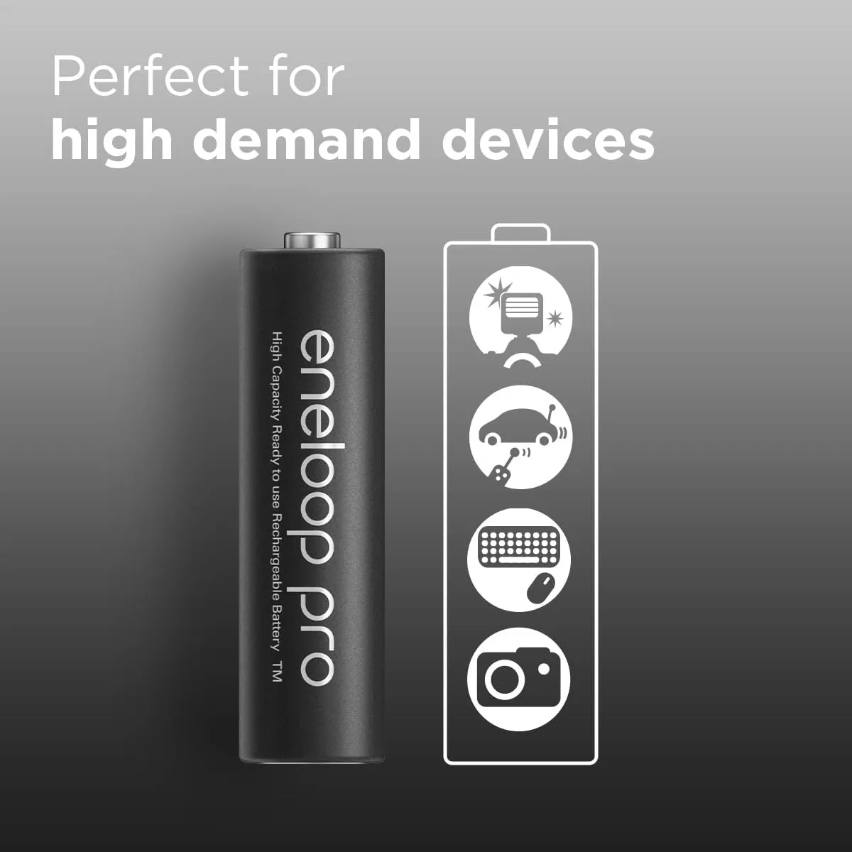 eneloop Panasonic pro | Ready-to-Use Ni-MH Batteries, AA/Mignon, 4 Pieces Included, min. 2500 mAh, 500 Charging Cycles, Low self-Discharge in The Package Without Plastics, Black