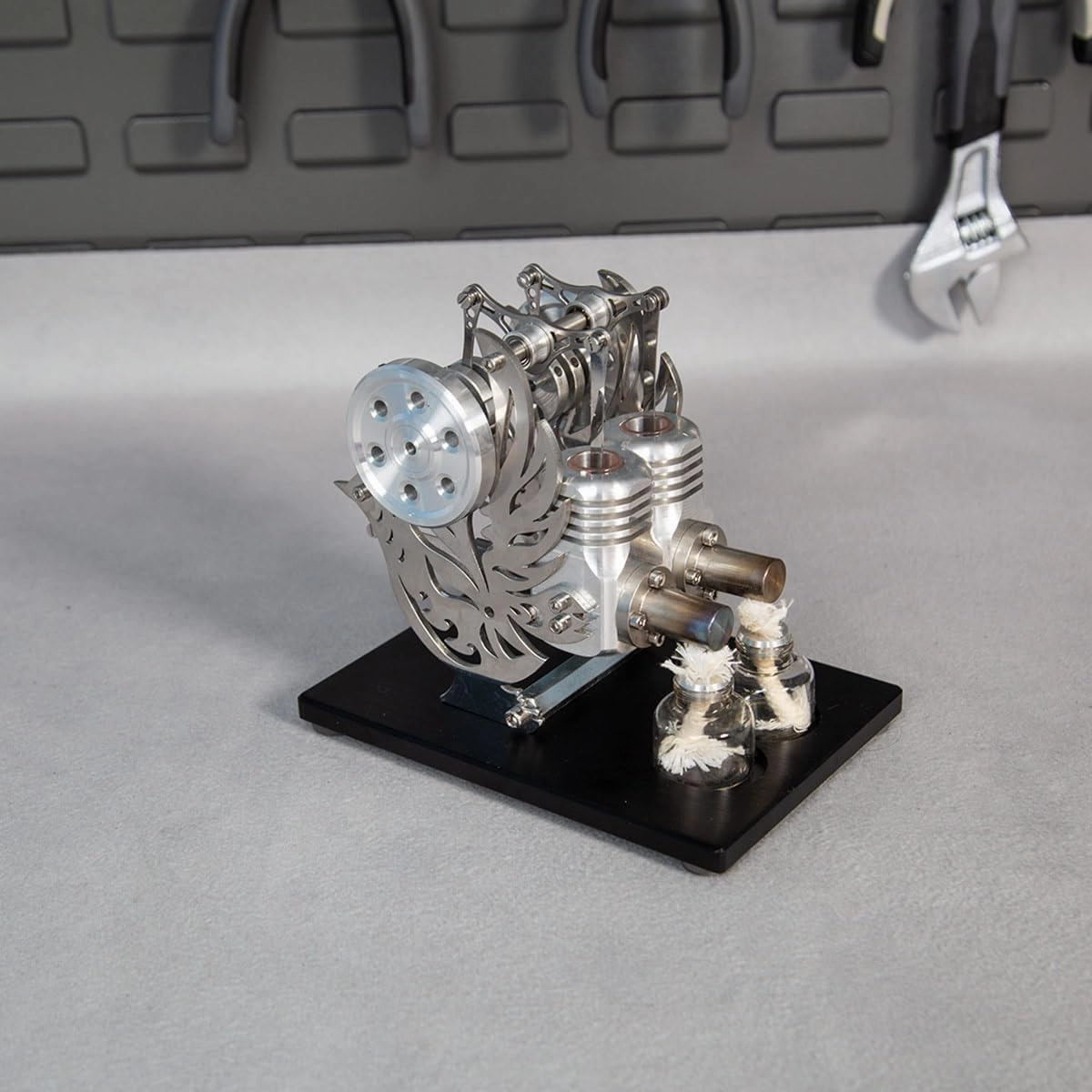 Engine Model Kits, Dual-Piston Hot Air Stirling Engine Kit for Adults, Dual-Piston Engine Motor Model Educational Physics Experiment STEM Model
